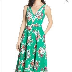 Vince Camuto green dress pink and white flowers
